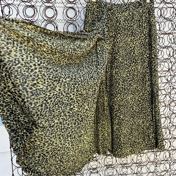 VTG 80s Gianni Versace Italy Silk Leopard Print Wrap Skirt Black Yellow Size II - Picture 3 of 10